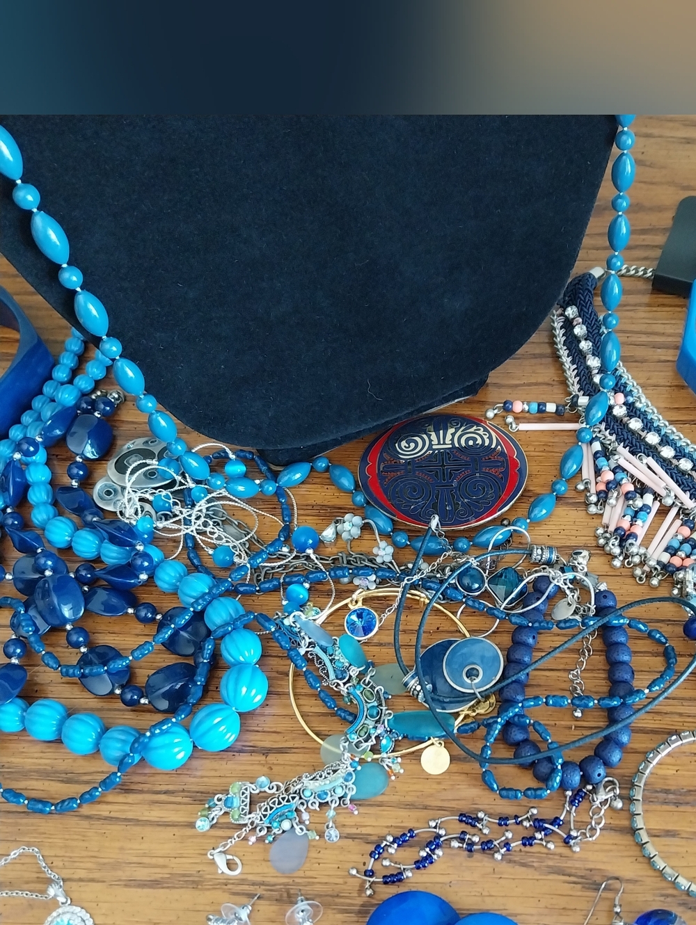 Blue Statement Jewelry Collection in Wooden Organizer - Picture 4 of 10